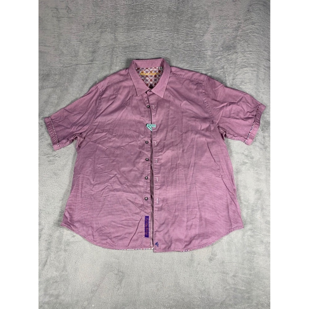 Robert Graham Mens Short Sleeve Button Up Shirt 3XL Pink Contrast Trim